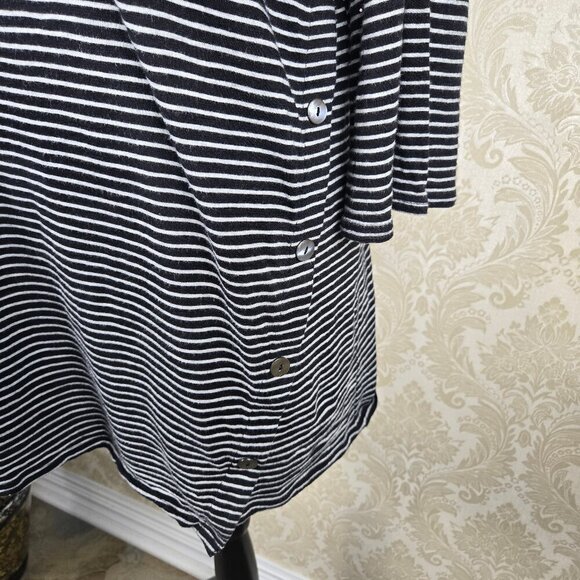 PureJill Size Large Black White Striped Asymmetric Button Tunic Top 3/4 Sleeves - Picture 2 of 8